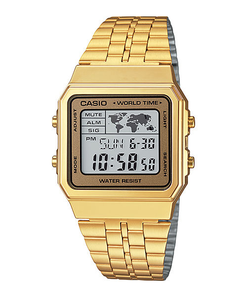 CASIO VINTAGE A500WGA-9DF GOLD DIGITAL DIAL GOLD STAINLESS STEEL BAND D134