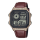 CASIO YOUTH AE-1200WHL-5AVDF BLACK DIGITAL DIAL BROWN LEATHER  BAND D383