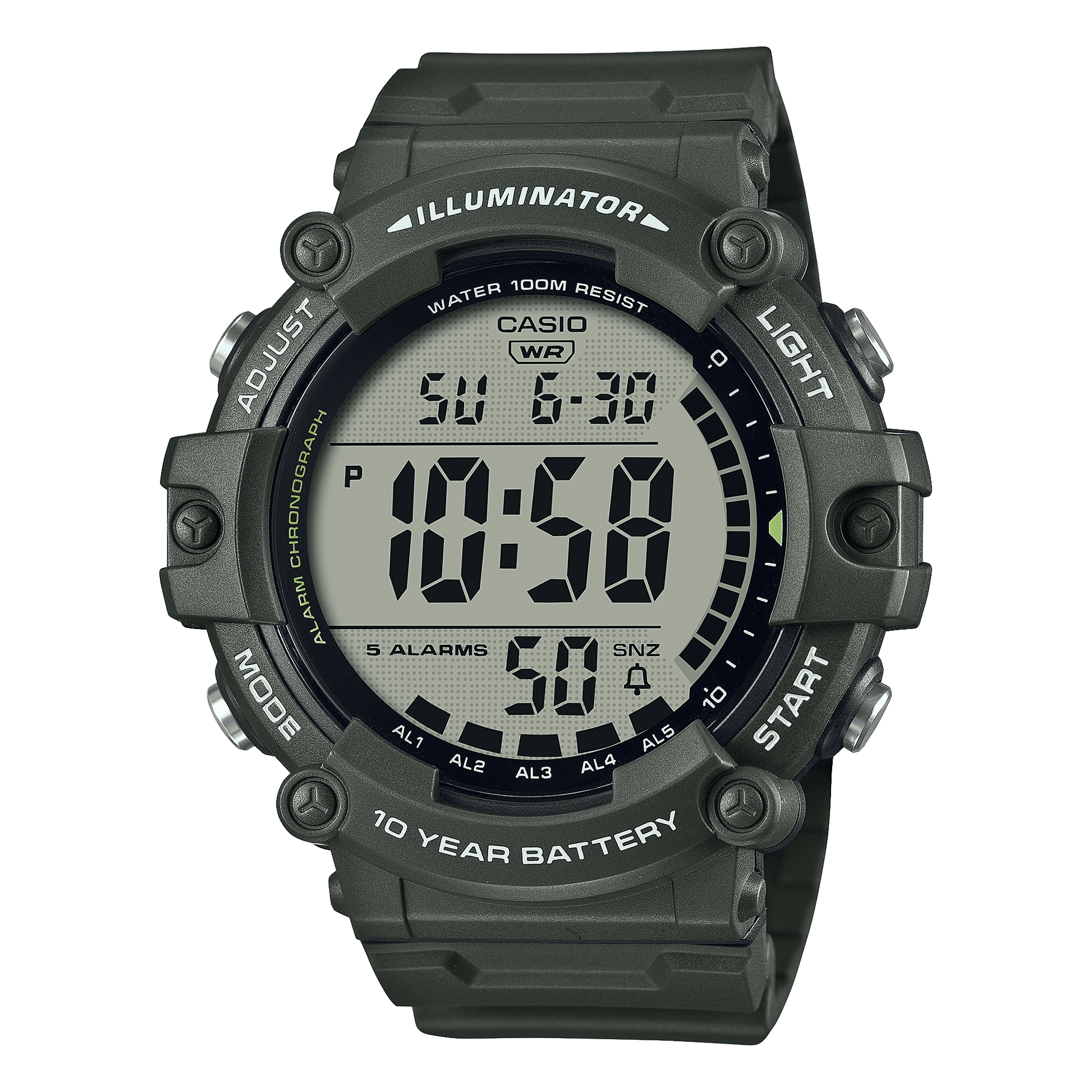 CASIO  AE-1500WHX-3AVDF  DIGITAL DIAL GREEN RESIN STRAP  10 YEAR BATTERY D276