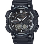 CASIO  AEQ-110W-1AVDF BLACK ANALOG-DIGITAL DIAL BLACK RESIN STRAP  10 YEAR BATTERY AD207
