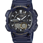 CASIO  AEQ-110W-2AVDF BLACK ANALOG-DIGITAL DIAL BLUE RESIN STRAP  10 YEAR BATTERY AD208