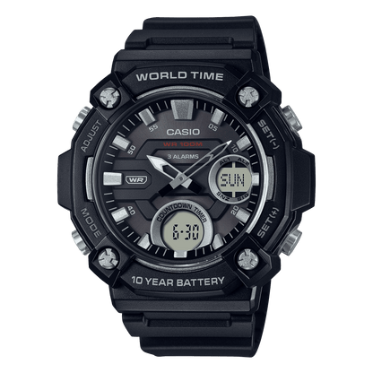 CASIO  AEQ-120W-1AVDF BLACK ANALOG-DIGITAL DIAL BLACK RESIN STRAP  10 YEAR BATTERY AD262