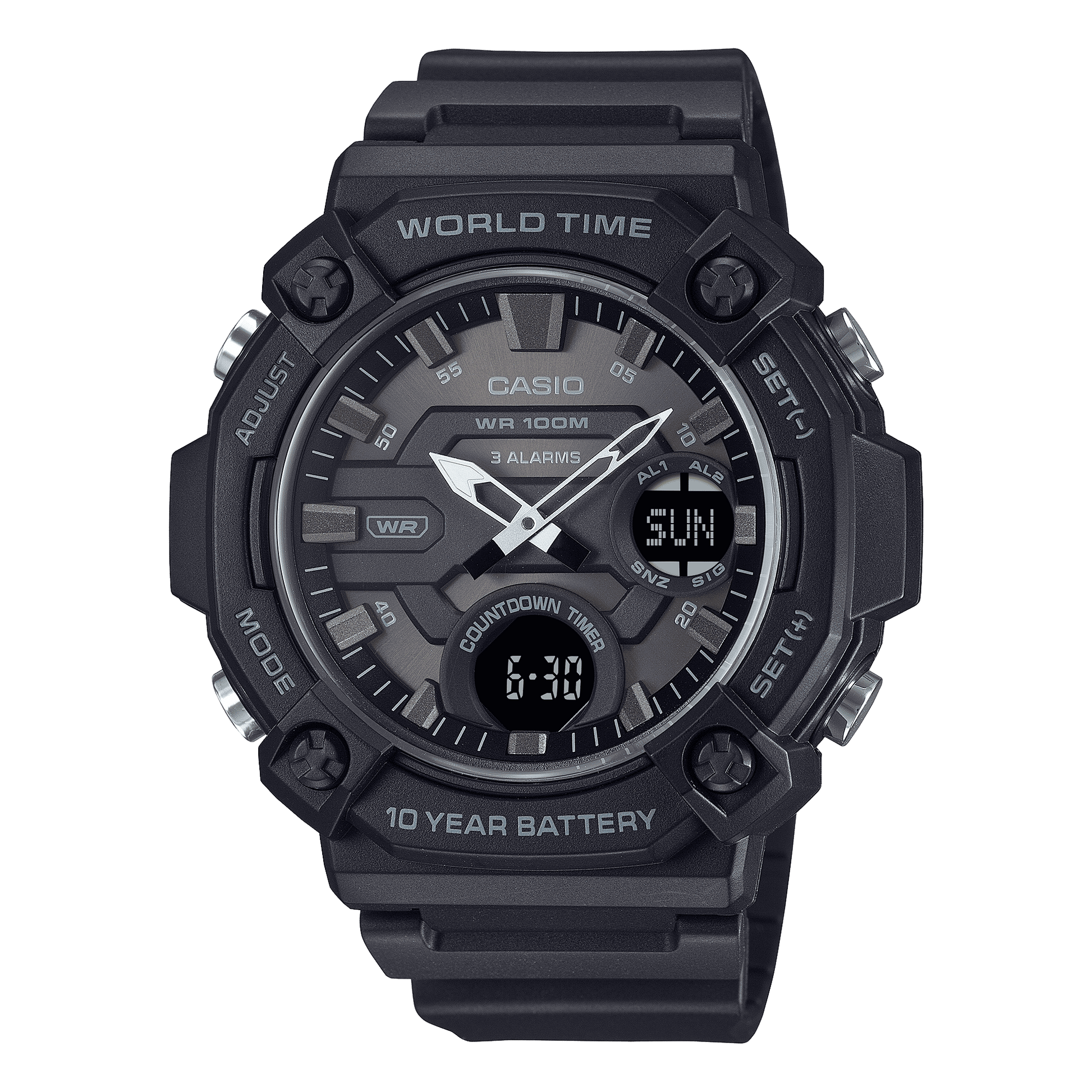 CASIO YOUTH AEQ-120W-1BVDF BLACK ANALOG-DIGITAL DIAL BLACK RESIN BAND AD285