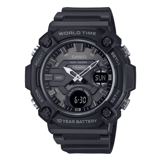 CASIO YOUTH AEQ-120W-1BVDF BLACK ANALOG-DIGITAL DIAL BLACK RESIN BAND AD285