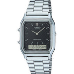 CASIO VINTAGE AQ-230A-1DHDF BLACK ANALOG-DIGITAL DIAL UNISEX WATCH SILVER STAINLESS STEEL STRAP  