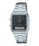 CASIO VINTAGE AQ-230A-1DHDF BLACK ANALOG-DIGITAL DIAL UNISEX WATCH SILVER STAINLESS STEEL STRAP  