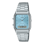 CASIO VINTAGE AQ-230A-2A1MQYDF BLUE ANALOG-DIGITAL DIAL SILVER STAINLESS STEEL BAND AD270