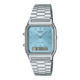 CASIO VINTAGE AQ-230A-2A1MQYDF BLUE ANALOG-DIGITAL DIAL SILVER STAINLESS STEEL BAND AD270