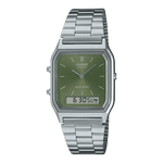 CASIO VINTAGE AQ-230A-3AMQYDF GREEN ANALOG-DIGITAL DIAL SILVER STAINLESS STEEL BAND AD278