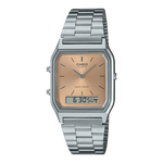 CASIO VINTAGE AQ-230A-4AMQYDF ORANGE ANALOG-DIGITAL DIAL SILVER STAINLESS STEEL BAND AD279
