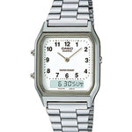 CASIO VINTAGE AQ-230A-7BHDF WHITE ANALOG-DIGITAL DIAL UNISEX WATCH SILVER STAINLESS STEEL STRAP  