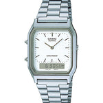 CASIO VINTAGE AQ-230A-7DHDF WHITE ANALOG-DIGITAL DIAL UNISEX WATCH SILVER STAINLESS STEEL STRAP  