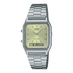 CASIO VINTAGE AQ-230A-9AMQYDF GREEN ANALOG-DIGITAL DIAL SILVER STAINLESS STEEL BAND AD280
