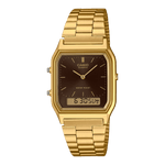 CASIO VINTAGE AQ-230GA-5AMQYDF BROWN ANALOG-DIGITAL DIAL GOLD  STAINLESS STEEL BAND D369