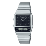 CASIO VINTAGE AQ-800E-1ADF BLACK ANALOG-DIGITAL DIAL SILVER STAINLESS STEEL BAND D280