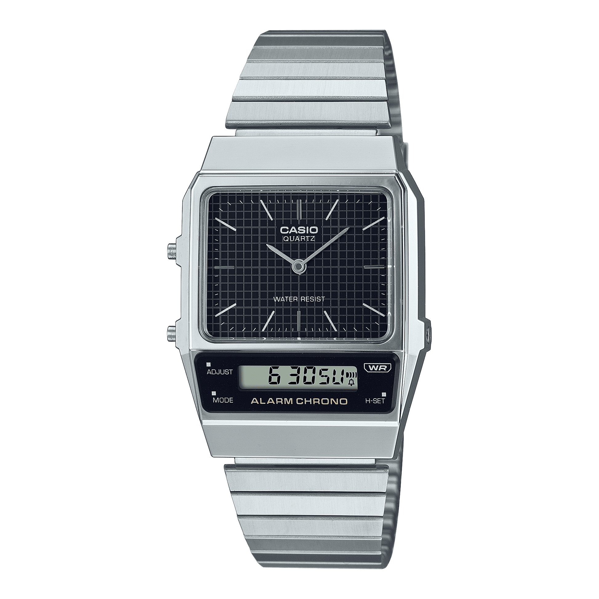 CASIO VINTAGE AQ-800E-1ADF BLACK ANALOG-DIGITAL DIAL SILVER STAINLESS STEEL BAND D280