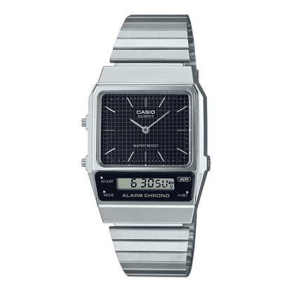 CASIO VINTAGE AQ-800E-1ADF BLACK ANALOG-DIGITAL DIAL SILVER STAINLESS STEEL BAND D280