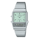 CASIO VINTAGE AQ-800E-3ADF GREEN ANALOG-DIGITAL DIAL SILVER STAINLESS STEEL BAND D362