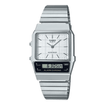 CASIO VINTAGE AQ-800E-7ADF White ANALOG-DIGITAL DIAL SILVER STAINLESS STEEL BAND D281