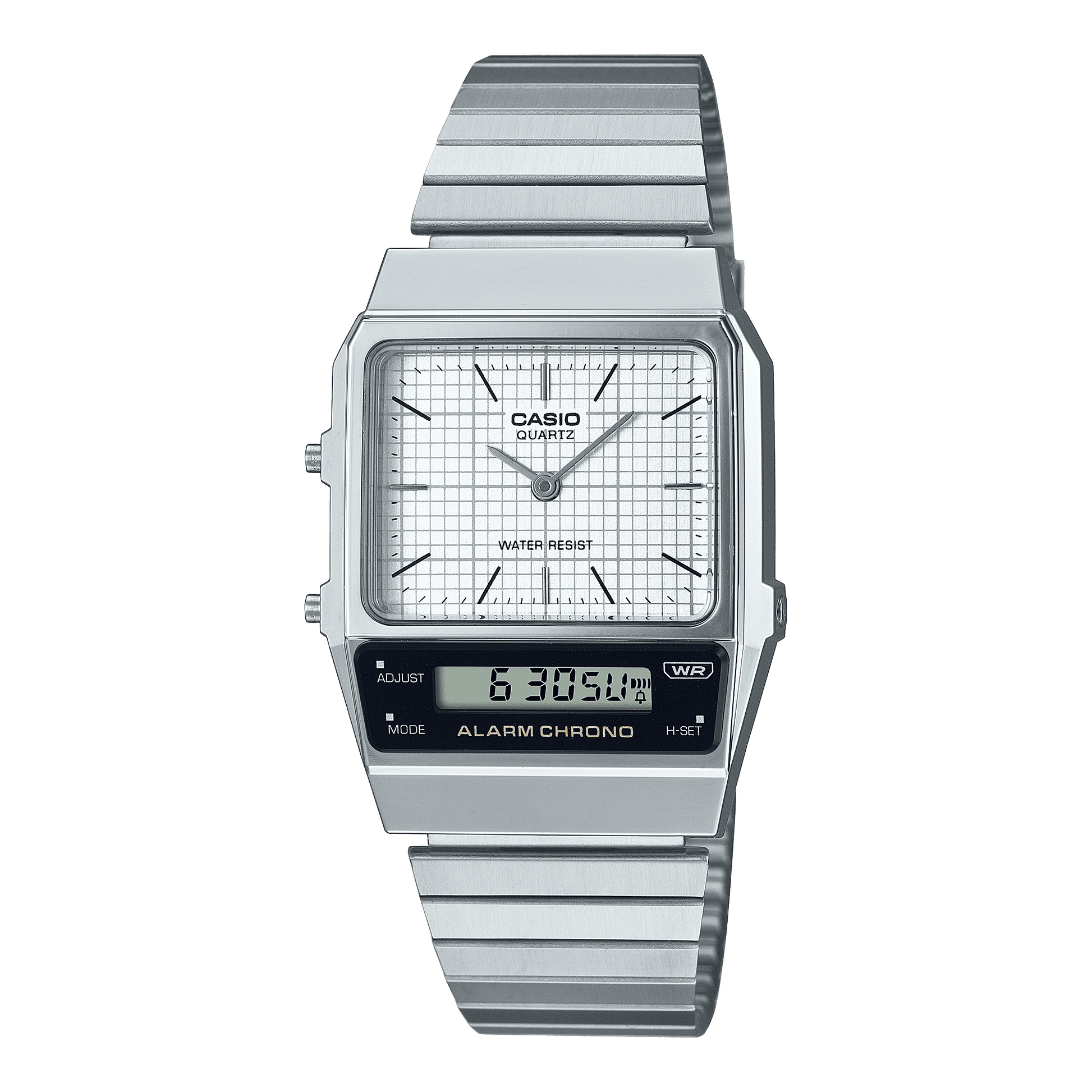 CASIO VINTAGE AQ-800E-7ADF White ANALOG-DIGITAL DIAL SILVER STAINLESS STEEL BAND D281