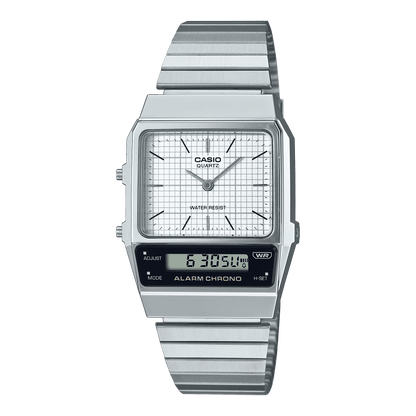 CASIO VINTAGE AQ-800E-7ADF White ANALOG-DIGITAL DIAL SILVER STAINLESS STEEL BAND D281