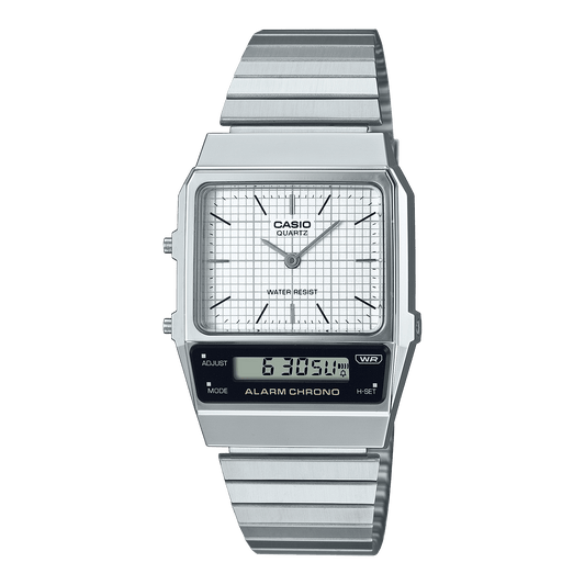 CASIO VINTAGE AQ-800E-7ADF White ANALOG-DIGITAL DIAL SILVER STAINLESS STEEL BAND D281