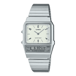 CASIO VINTAGE AQ-800E-7A2DF WHITE ANALOG-DIGITAL DIAL SILVER STAINLESS STEEL BAND D363
