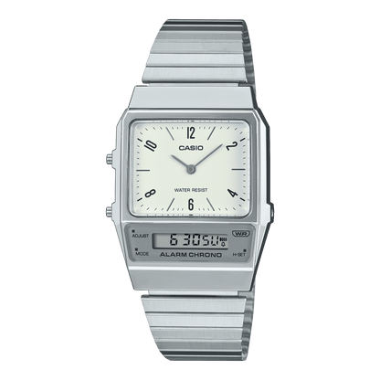 CASIO VINTAGE AQ-800E-7A2DF WHITE ANALOG-DIGITAL DIAL SILVER STAINLESS STEEL BAND D363