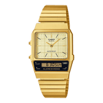 CASIO VINTAGE AQ-800EG-9ADF White ANALOG-DIGITAL DIAL GOLD STAINLESS STEEL BAND D282
