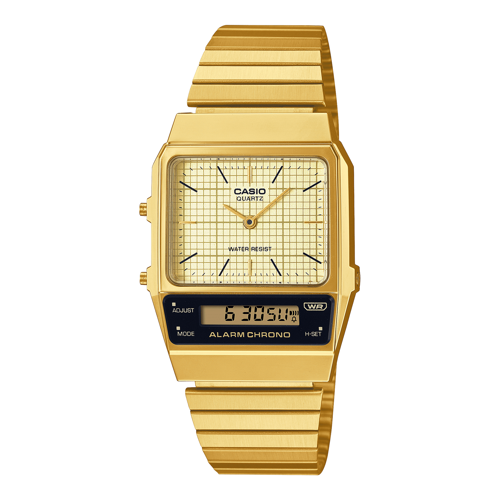 CASIO VINTAGE AQ-800EG-9ADF White ANALOG-DIGITAL DIAL GOLD STAINLESS STEEL BAND D282