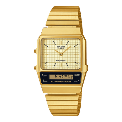 CASIO VINTAGE AQ-800EG-9ADF White ANALOG-DIGITAL DIAL GOLD STAINLESS STEEL BAND D282