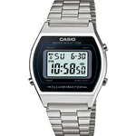 CASIO VINTAGE B640WD-1AVDF BLACK DIGITAL DIAL SILVER STAINLESS STEEL BAND D129
