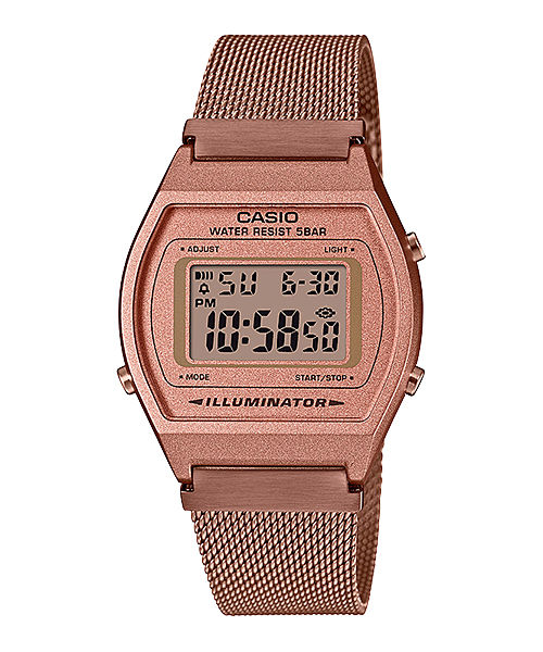 CASIO VINTAGE B640WMR-5ADF ROSE GOLD DIGITAL DIAL ROSE GOLD STAINLESS STEEL MESH BAND D216