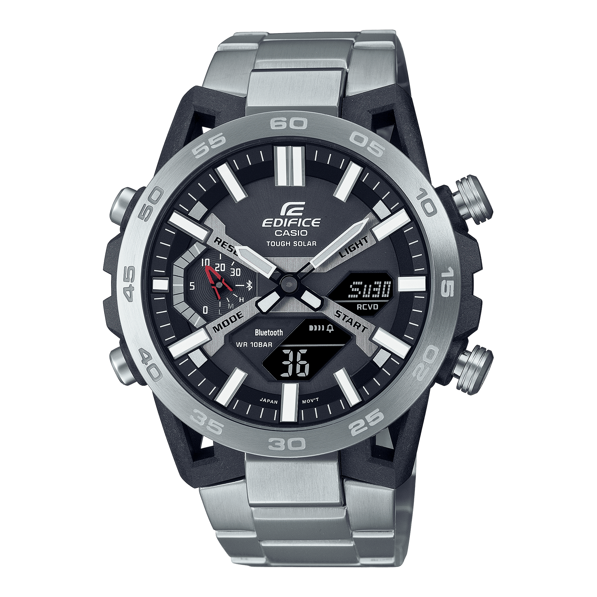 CASIO EDIFICE ECB-2000D-1ADF BLACK ANA-DIGI DIAL SILVER STAINLESS STEEL BAND MEN'S WATCH ED564