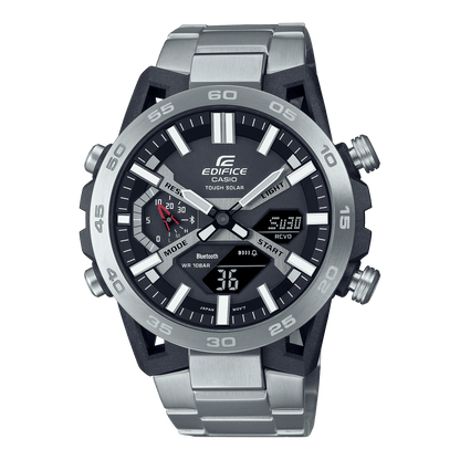 CASIO EDIFICE ECB-2000D-1ADF BLACK ANA-DIGI DIAL SILVER STAINLESS STEEL BAND MEN'S WATCH ED564