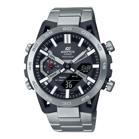 CASIO EDIFICE ECB-2000D-1ADF BLACK ANA-DIGI DIAL SILVER STAINLESS STEEL BAND MEN'S WATCH ED564