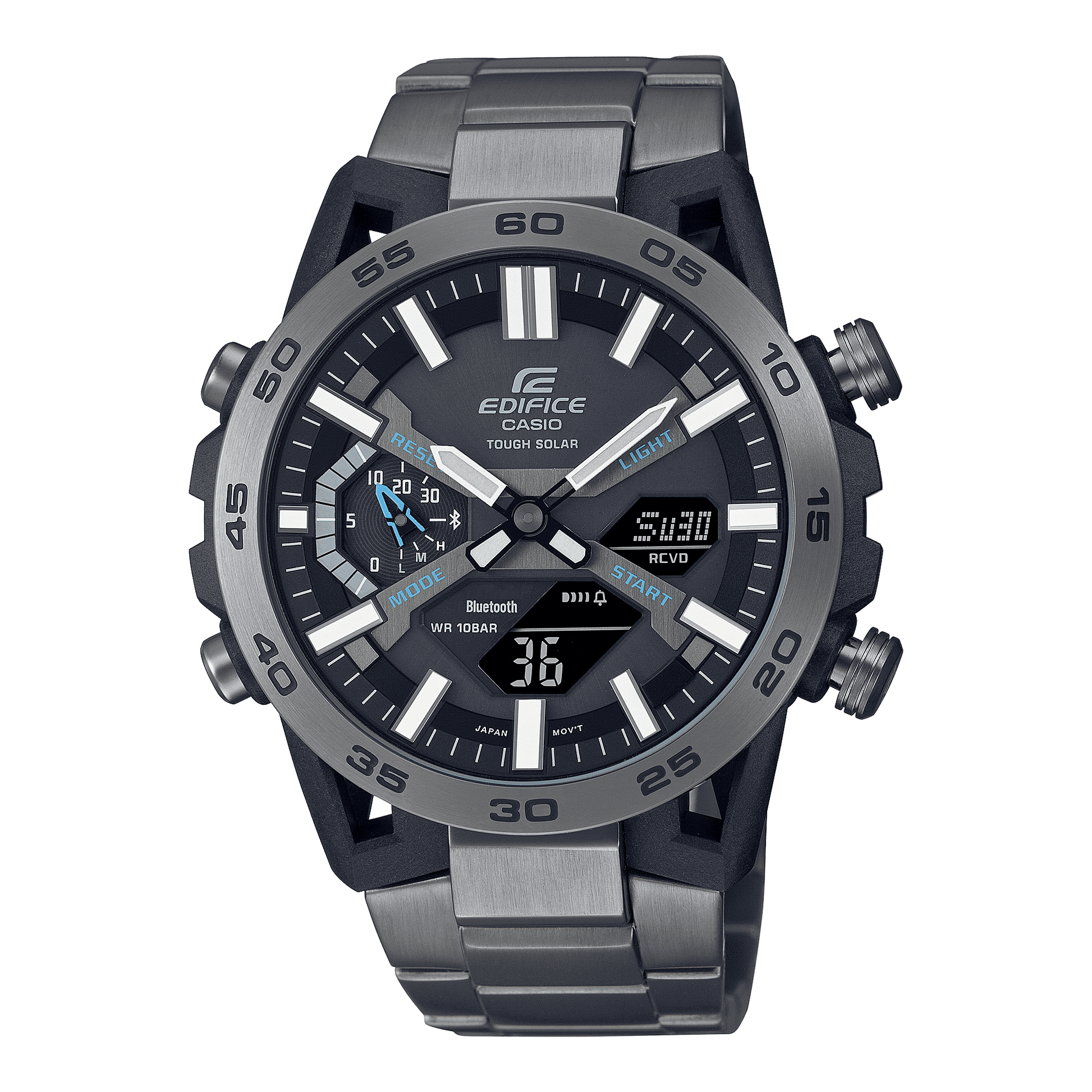 CASIO EDIFICE ECB-2000DC-1ADF BLACK ANA-DIGI DIAL GRAY IP STAINLESS STEEL BAND MEN'S WATCH ED565