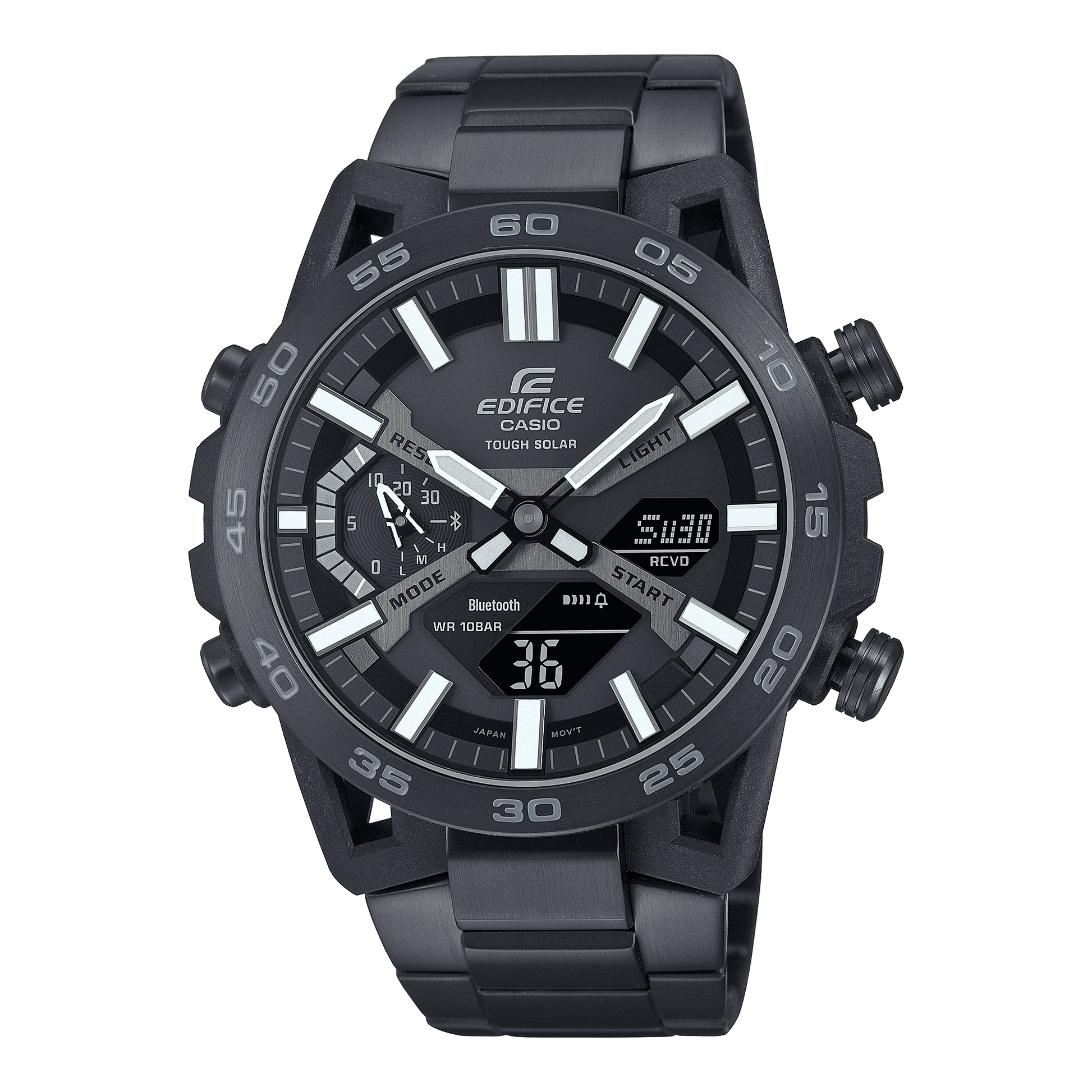 CASIO EDIFICE ECB-2000DC-1BDF BLACK ANA-DIGI DIAL BLACK STAINLESS STEEL BAND MEN'S WATCH ED608