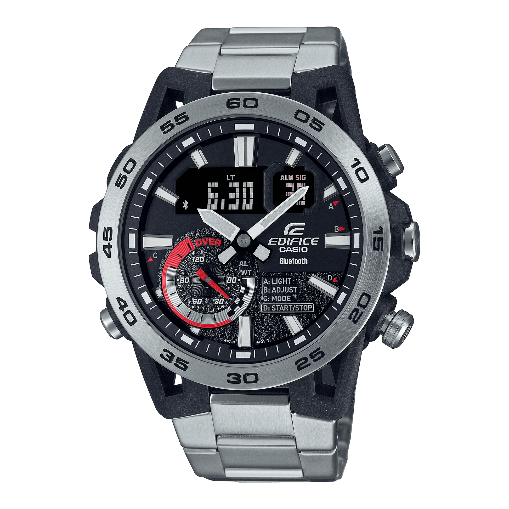 CASIO EDIFICE ECB-40D-1ADF BLACK ANA-DIGI DIAL SILVER STAINLESS STEEL BAND MEN'S WATCH ED574