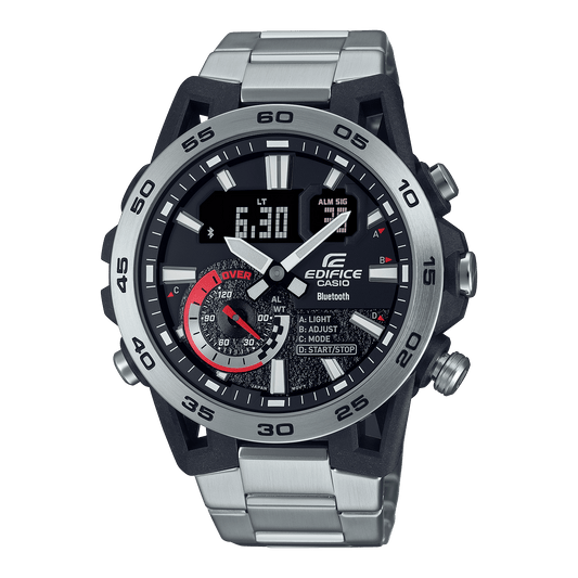 CASIO EDIFICE ECB-40D-1ADF BLACK ANA-DIGI DIAL SILVER STAINLESS STEEL BAND MEN'S WATCH ED574