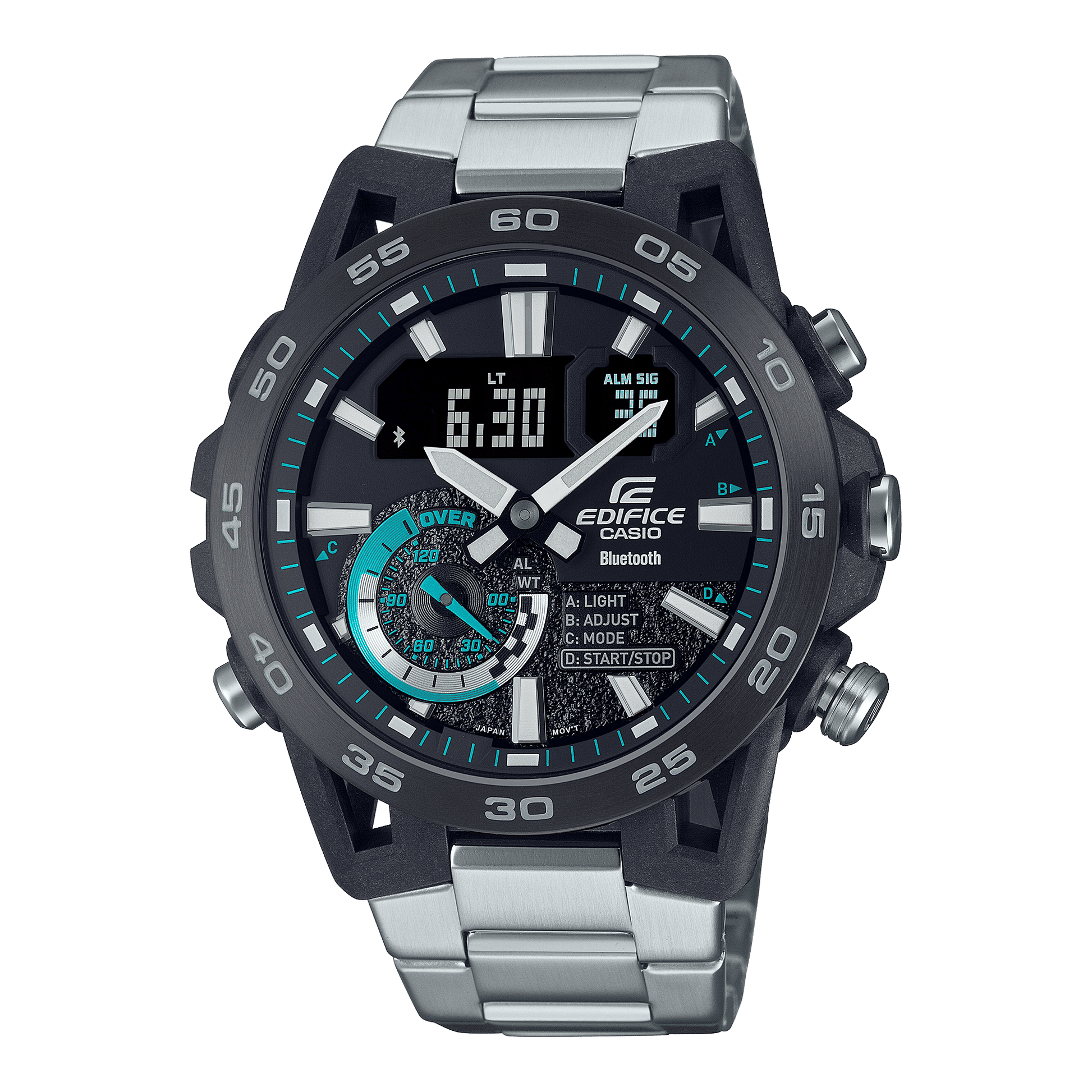 CASIO EDIFICE ECB-40DB-1ADF BLACK ANA-DIGI DIAL SILVER STAINLESS STEEL BAND MEN'S WATCH ED575