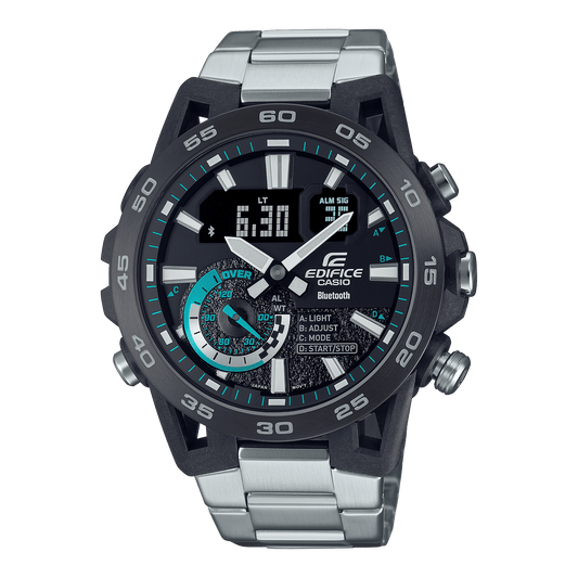CASIO EDIFICE ECB-40DB-1ADF BLACK ANA-DIGI DIAL SILVER STAINLESS STEEL BAND MEN'S WATCH ED575