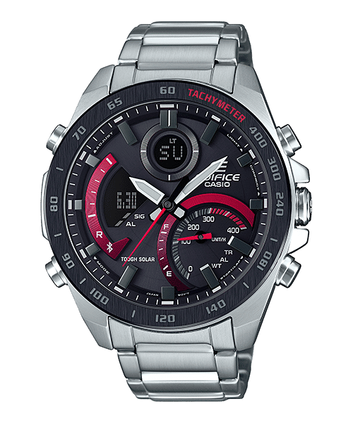 CASIO EDIFICE ECB-900DB-1ADR BLACK ANA-DIGI DIAL SILVER STAINLESS STEEL BAND MEN'S WATCH EX499