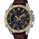 CASIO EDIFICE ECB-900GL-1ADR GRAY ANA-DIGI DIAL BROWN LEATHER BAND MEN'S WATCH EX530