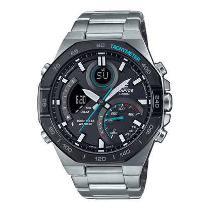 CASIO EDIFICE ECB-950DB-1ADF BLACK ANA-DIGI DIAL SILVER STAINLESS STEEL BAND MEN'S WATCH EX554