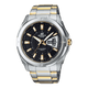 CASIO EDIFICE EF-129SG-1AVDF BLACK ANALOG DIAL TWO-TONE STAINLESS STEEL STRAP MEN'S WATCH WATER RESISTANCE DATE DISPLAY