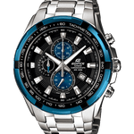 CASIO EDIFICE EF-539D-1A2VUDF BLUE AND BLACK ANALOG DIAL SILVER STAINLESS STEEL STRAP MEN'S WATCH SOLID STRAP STOP-WATCH