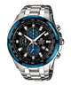 CASIO EDIFICE EF-539D-1A2VUDF BLUE AND BLACK ANALOG DIAL SILVER STAINLESS STEEL STRAP MEN'S WATCH SOLID STRAP STOP-WATCH