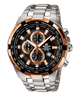 CASIO EDIFICE EF-539D-1A5VUDF BLACK AND ROSE GOLD ANALOG DIAL SILVER STAINLESS STEEL STRAP MEN'S WATCH SOLID STRAP STOP-WATCH