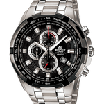 CASIO EDIFICE EF-539D-1AVUDF BLACK & WHITE ANALOG DIAL SILVER STAINLESS STEEL STRAP MEN'S WATCH SOLID STRAP STOP-WATCH